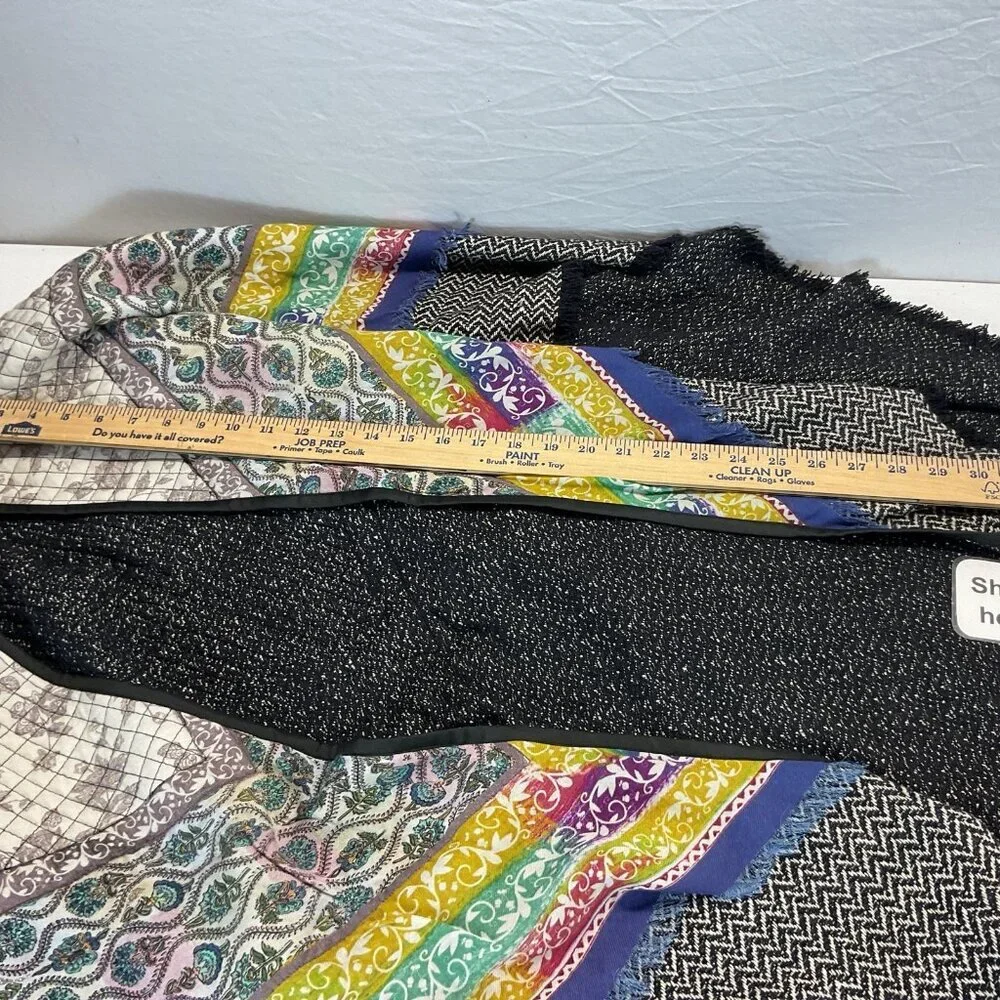 Petanu‎ Anthropologie Cape Shawl Mixed Pattern Boho silk Cashmere blend one size